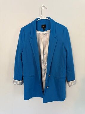 Jules & Leopold Vibrant Blue Longline Blazer Silver and Black Buttons